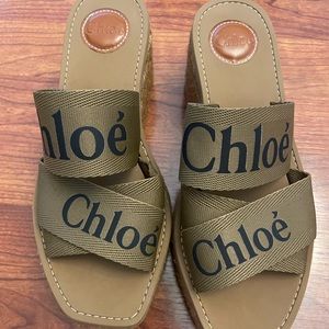 Chloe Woody Logo Espadrille Platform Slide Sandal in Brown Size 39